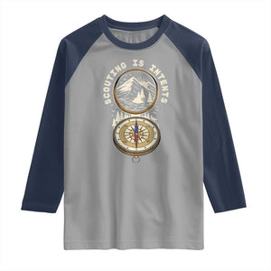 Funny Scout Camping Raglan Shirt Scouting Is Intents Compass Camper Hiking Outdoors Adventure TS02 Sport Gray Navy Print Your Wear
