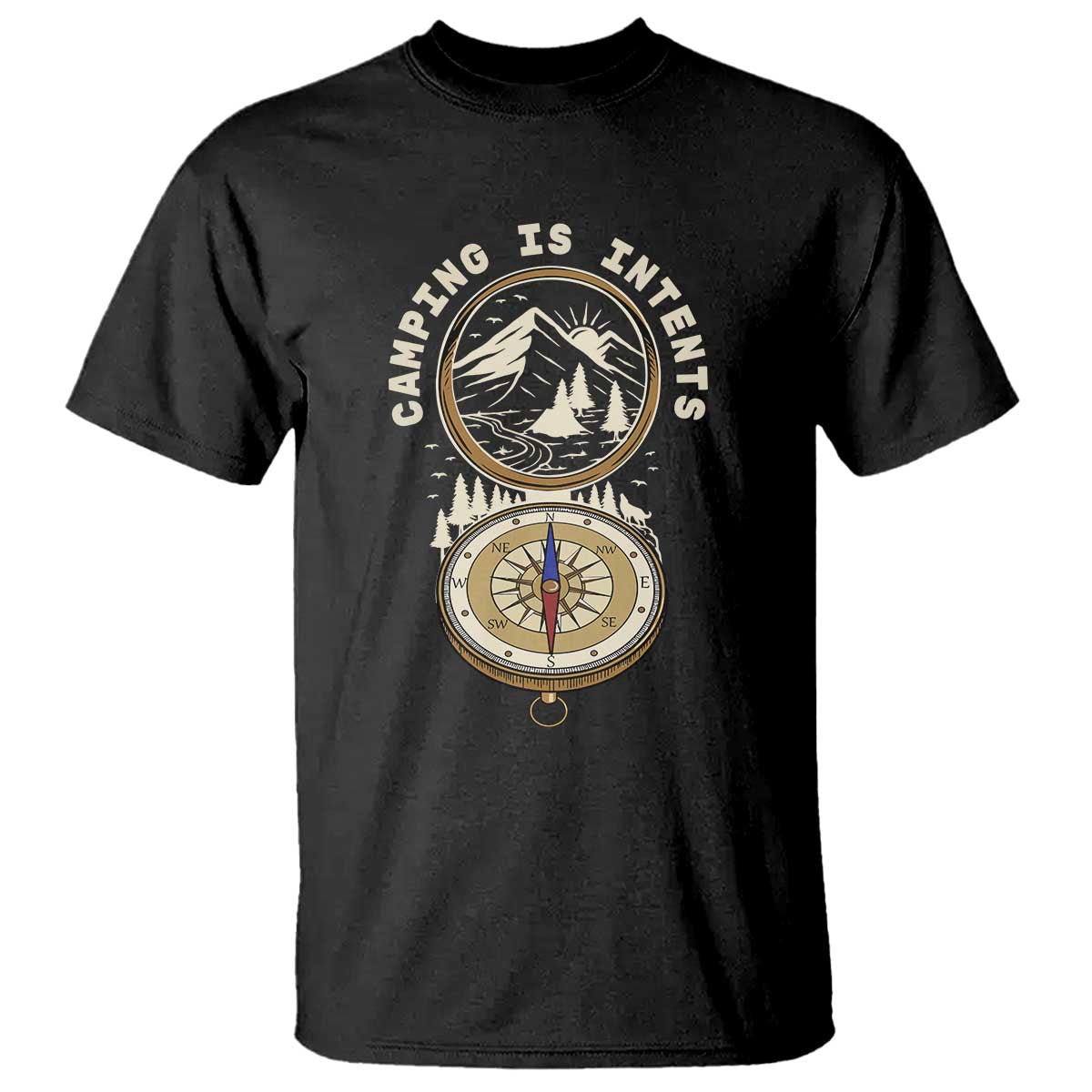 Funny Scout Camping T Shirt Camper Is Intents Compass Hiking Outdoors Adventure TS02 Black Print Your Wear