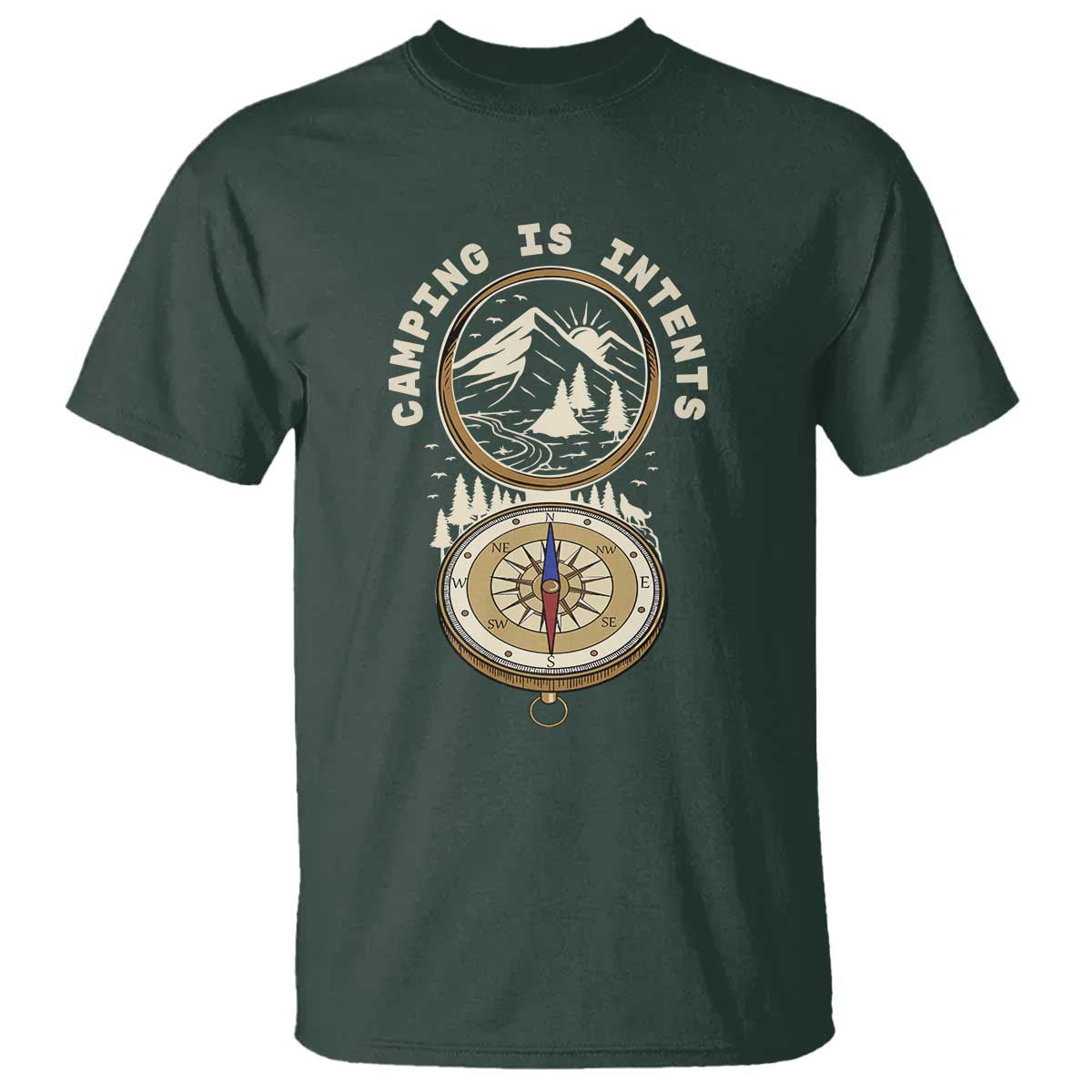Funny Scout Camping T Shirt Camper Is Intents Compass Hiking Outdoors Adventure TS02 Dark Forest Green Print Your Wear