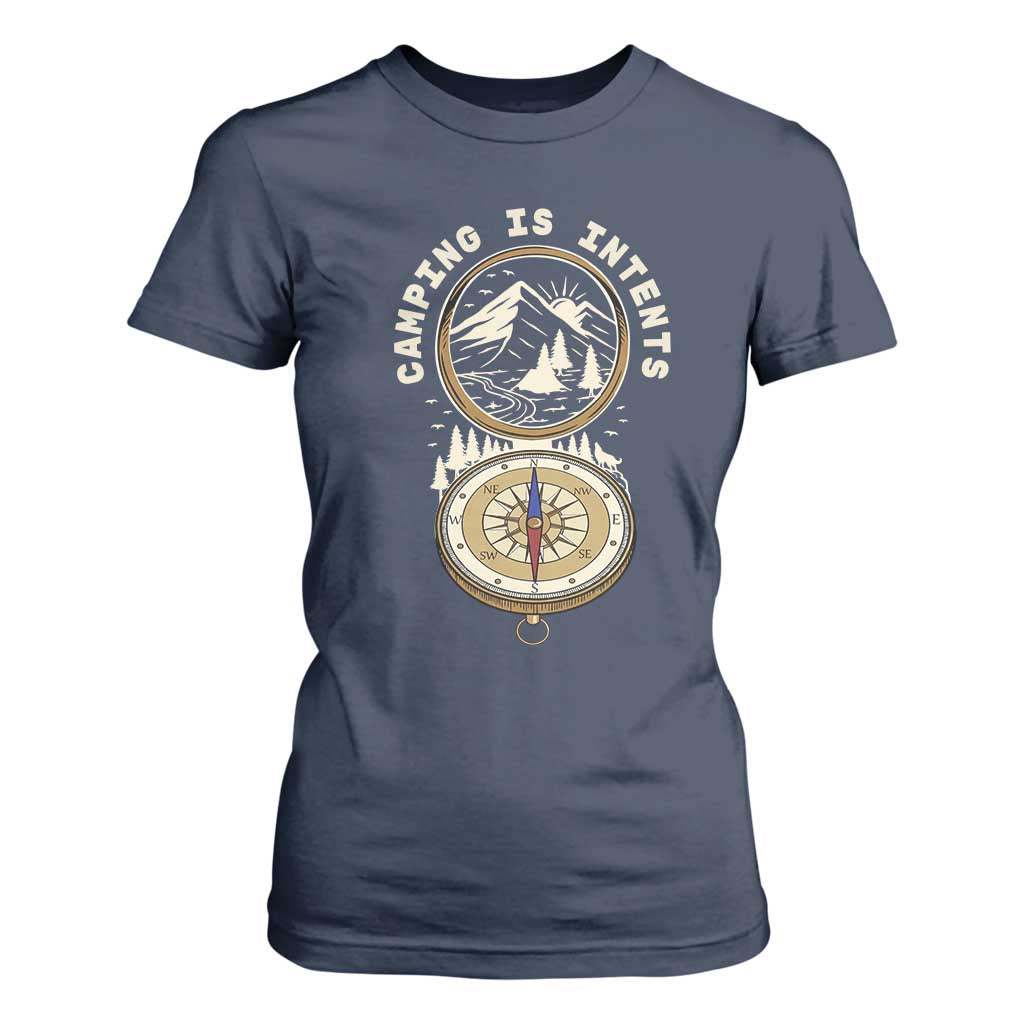 Funny Scout Camping T Shirt For Women Camper Is Intents Compass Hiking Outdoors Adventure TS02 Navy Print Your Wear