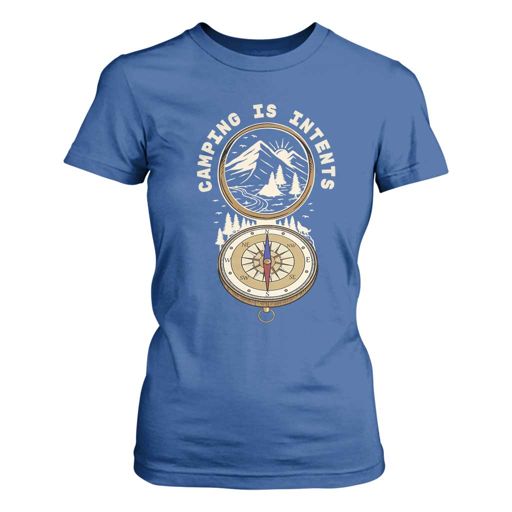 Funny Scout Camping T Shirt For Women Camper Is Intents Compass Hiking Outdoors Adventure TS02 Royal Blue Print Your Wear