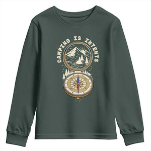 Funny Scout Camping Youth Sweatshirt Camper Is Intents Compass Hiking Outdoors Adventure TS02 Dark Forest Green Print Your Wear