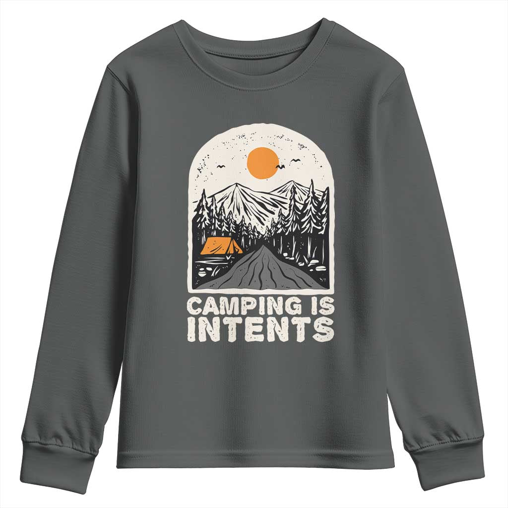Funny Scout Camping Youth Sweatshirt Camping Is Intents Hiking Outdoors Adventure TS02 Dark Heather Print Your Wear