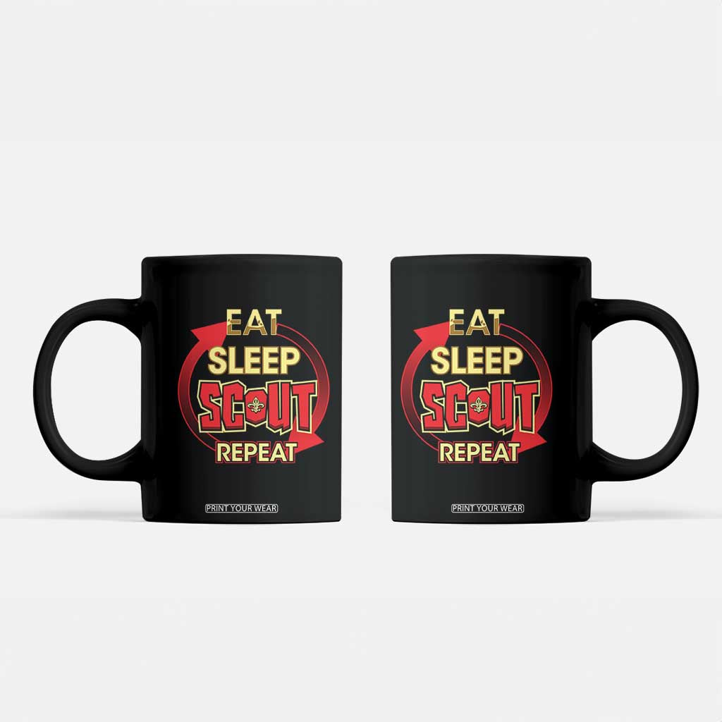 Funny Scout Coffee Mug Eat Sleep Scout Repeat Scouting Lovers Camping Hiking Outdoors TS02 Black Print Your Wear