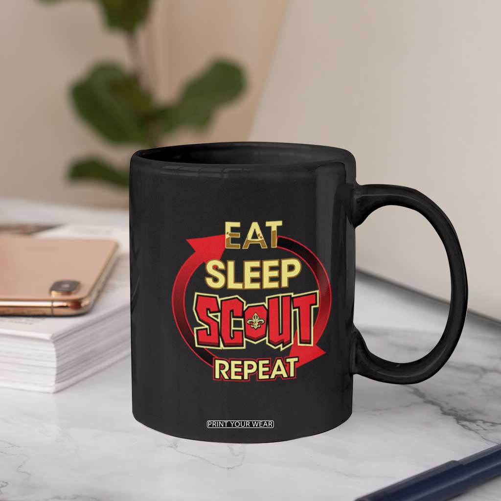 Funny Scout Coffee Mug Eat Sleep Scout Repeat Scouting Lovers Camping Hiking Outdoors TS02 Print Your Wear