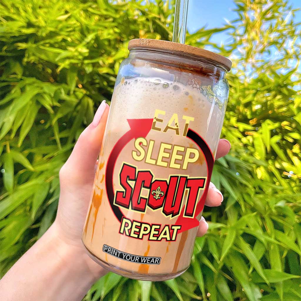 Funny Scout Glass Can Eat Sleep Scout Repeat Scouting Lovers Camping Hiking Outdoors TS02 Print Your Wear