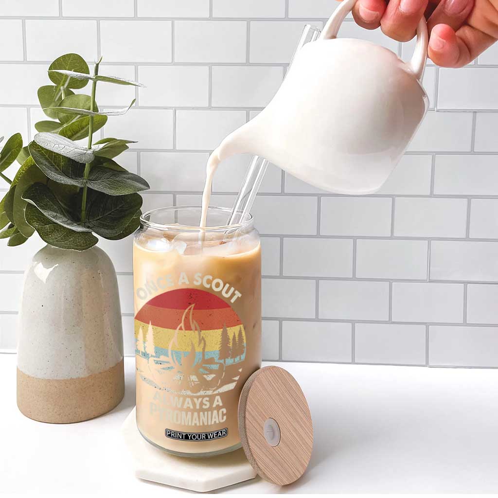 Funny Scout Glass Can Once A Scout Always A Pyromaniac Adventure Retro TS02 Print Your Wear