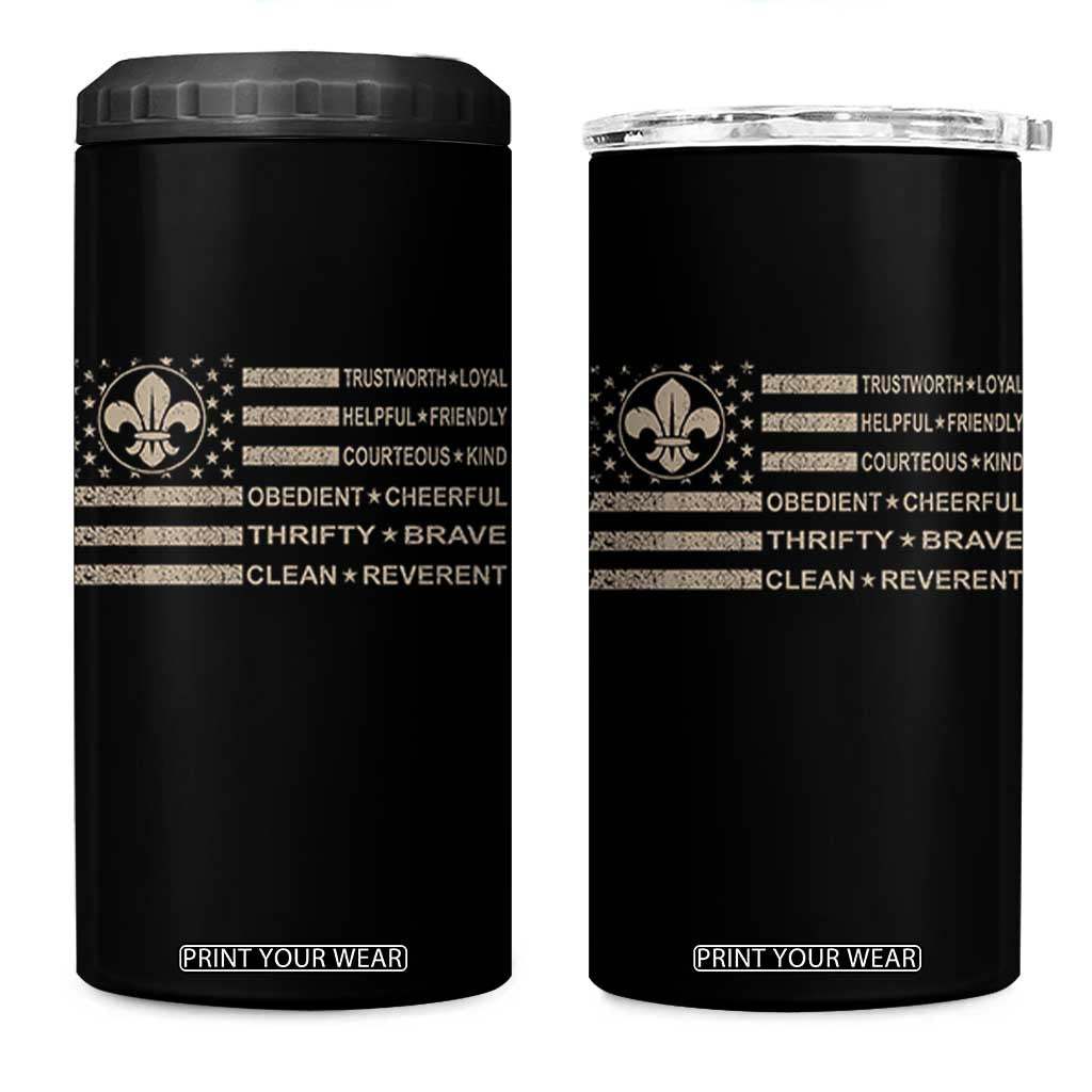 Funny Scout Leader Camping USA American Flag 4 in 1 Can Cooler Tumbler TS11 One Size: 16 oz Black Print Your Wear