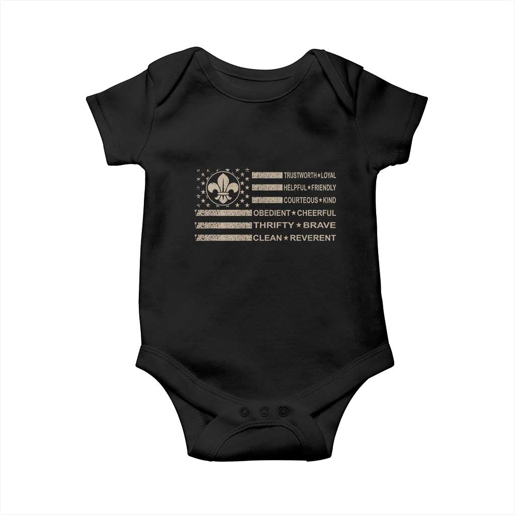 Funny Scout Leader Camping USA American Flag Baby Onesie TS11 Black Print Your Wear