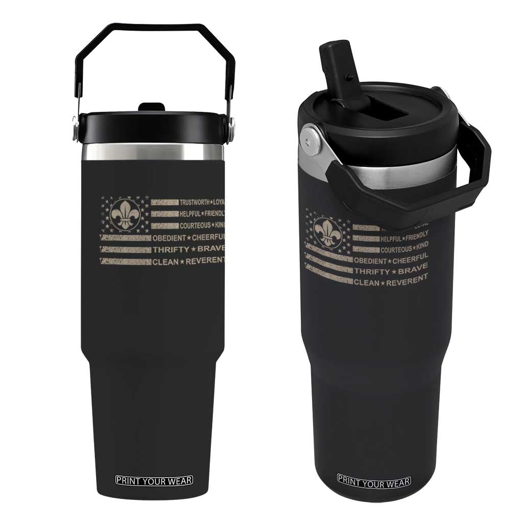 Funny Scout Leader Camping USA American Flag Flip Straw Tumbler TS11 One Size: 30 oz Black Print Your Wear