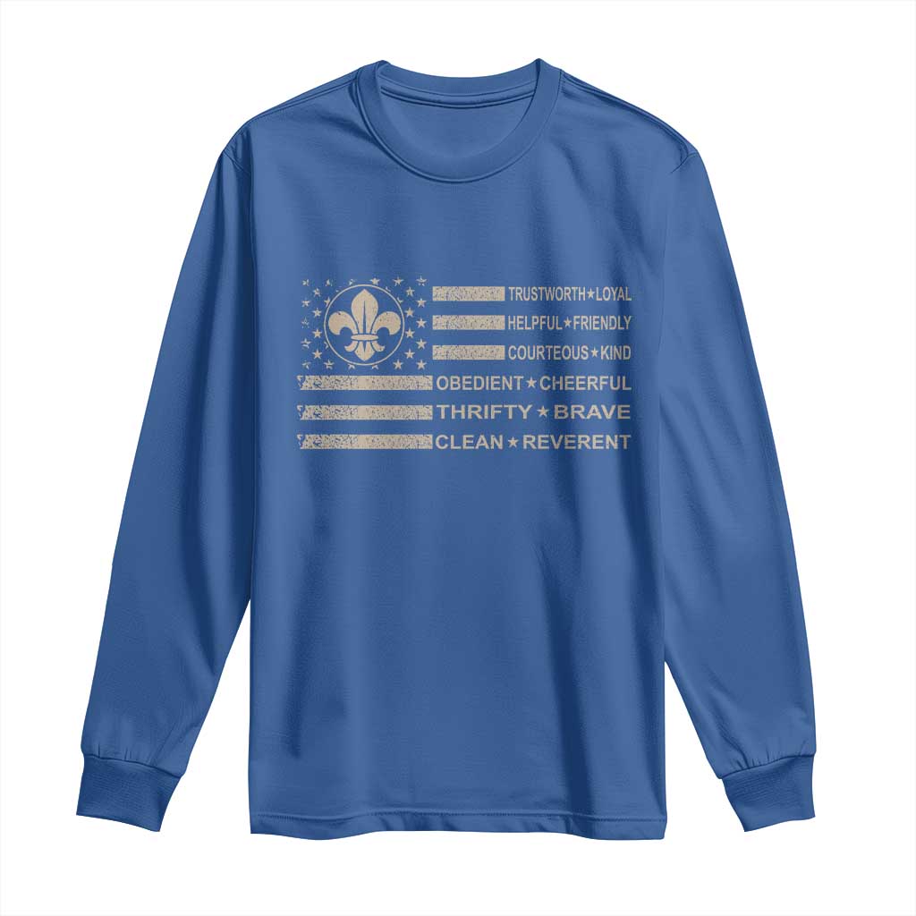 Funny Scout Leader Camping USA American Flag Long Sleeve Shirt TS11 Royal Blue Print Your Wear