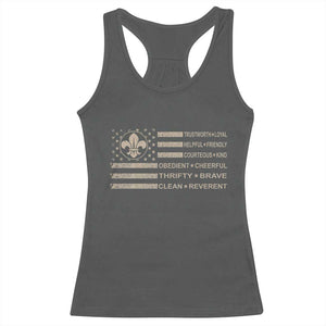 Funny Scout Leader Camping USA American Flag Racerback Tank Top TS11 Dark Heather Print Your Wear