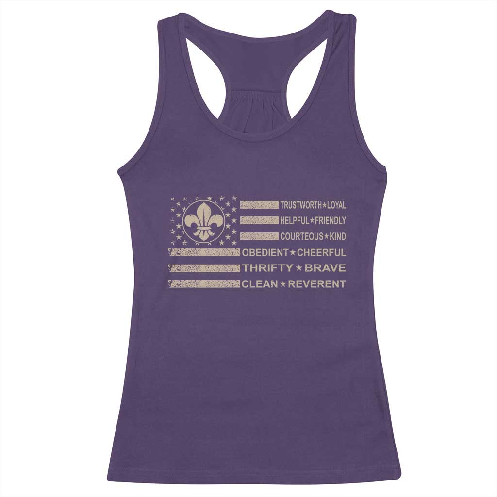 Funny Scout Leader Camping USA American Flag Racerback Tank Top TS11 Purple Print Your Wear