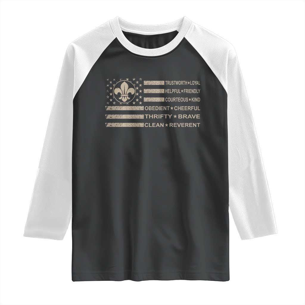 Funny Scout Leader Camping USA American Flag Raglan Shirt TS11 Black White Print Your Wear