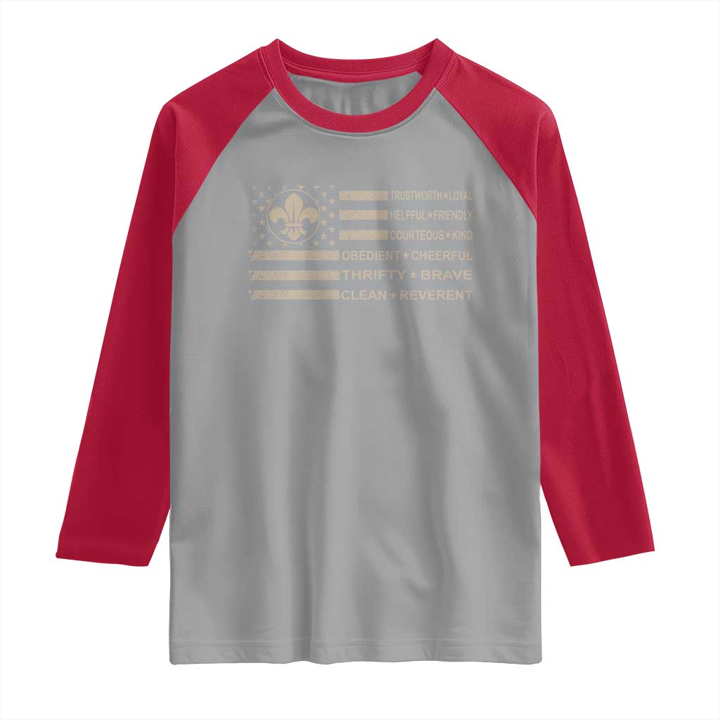 Funny Scout Leader Camping USA American Flag Raglan Shirt TS11 Sport Gray Red Print Your Wear
