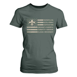 Funny Scout Leader Camping USA American Flag T Shirt For Women TS11 Dark Forest Green Print Your Wear
