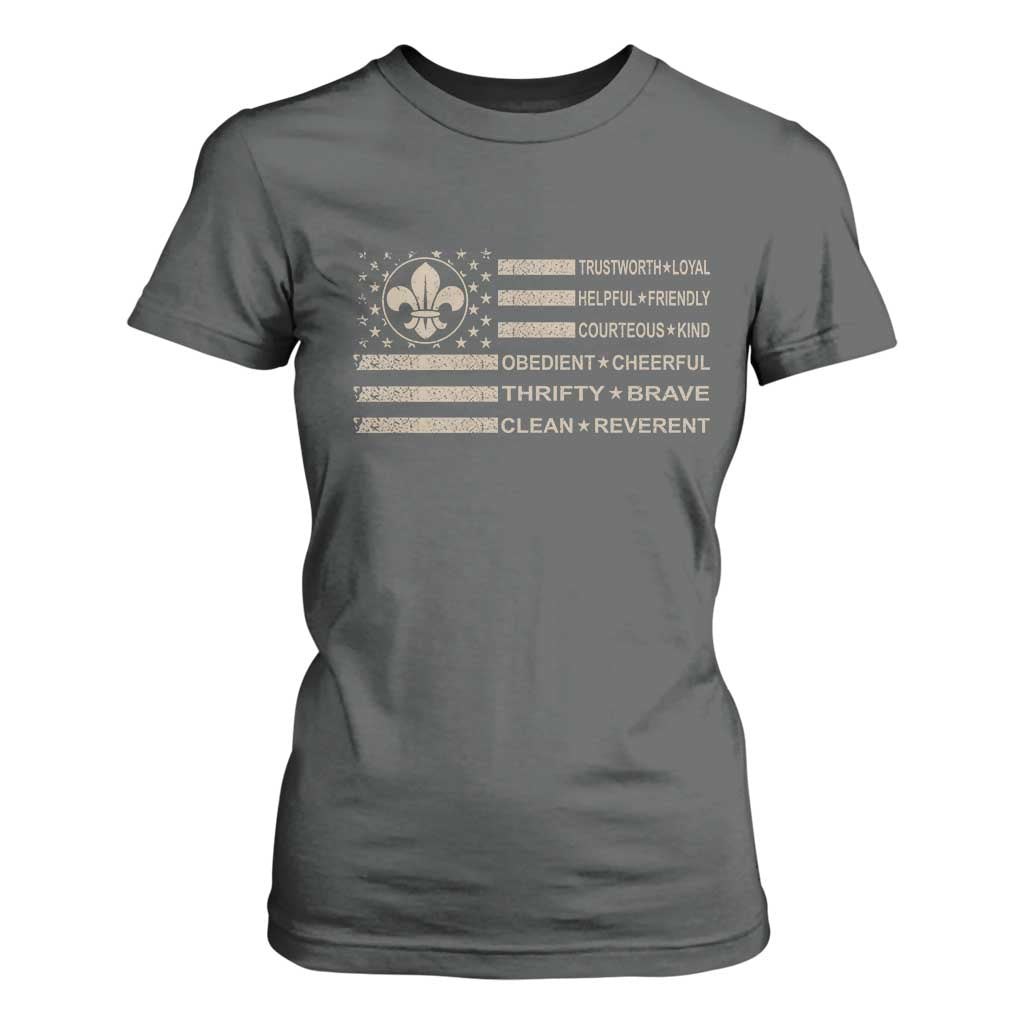 Funny Scout Leader Camping USA American Flag T Shirt For Women TS11 Dark Heather Print Your Wear