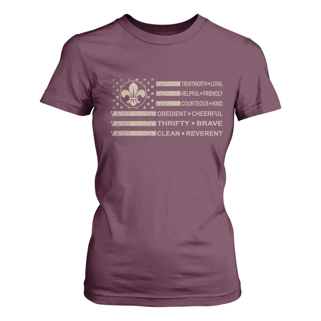 Funny Scout Leader Camping USA American Flag T Shirt For Women TS11 Maroon Print Your Wear