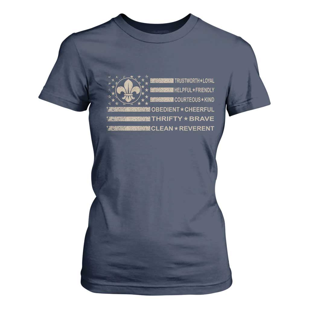 Funny Scout Leader Camping USA American Flag T Shirt For Women TS11 Navy Print Your Wear