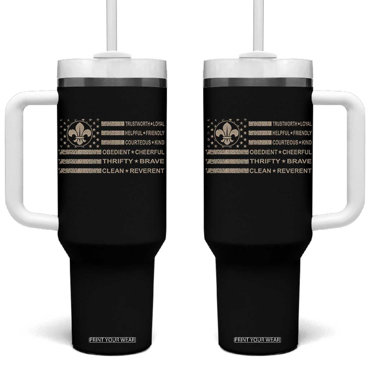 Funny Scout Leader Camping USA American Flag Tumbler With Handle TS11 One Size: 40 oz Black Print Your Wear