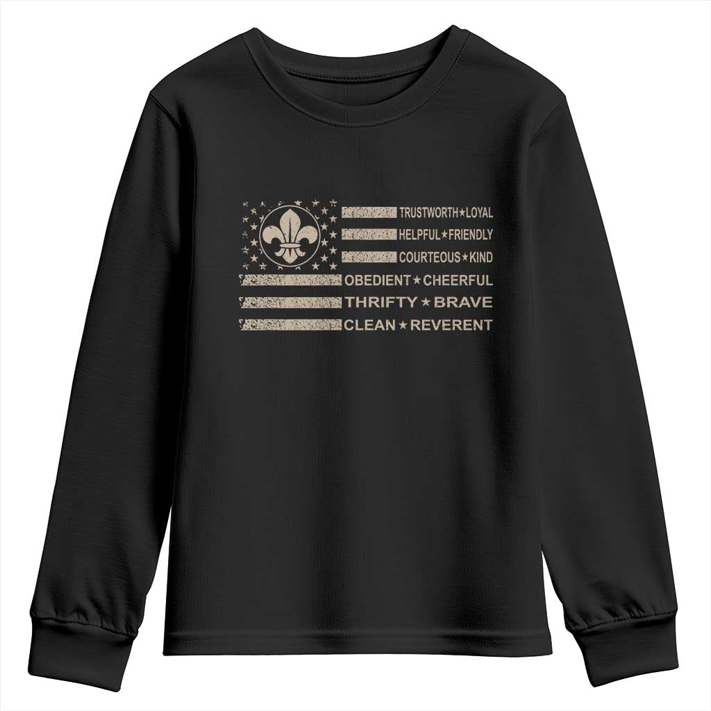 Funny Scout Leader Camping USA American Flag Youth Sweatshirt TS11 Black Print Your Wear