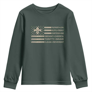 Funny Scout Leader Camping USA American Flag Youth Sweatshirt TS11 Dark Forest Green Print Your Wear