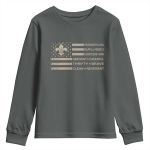 Funny Scout Leader Camping USA American Flag Youth Sweatshirt TS11 Dark Heather Print Your Wear