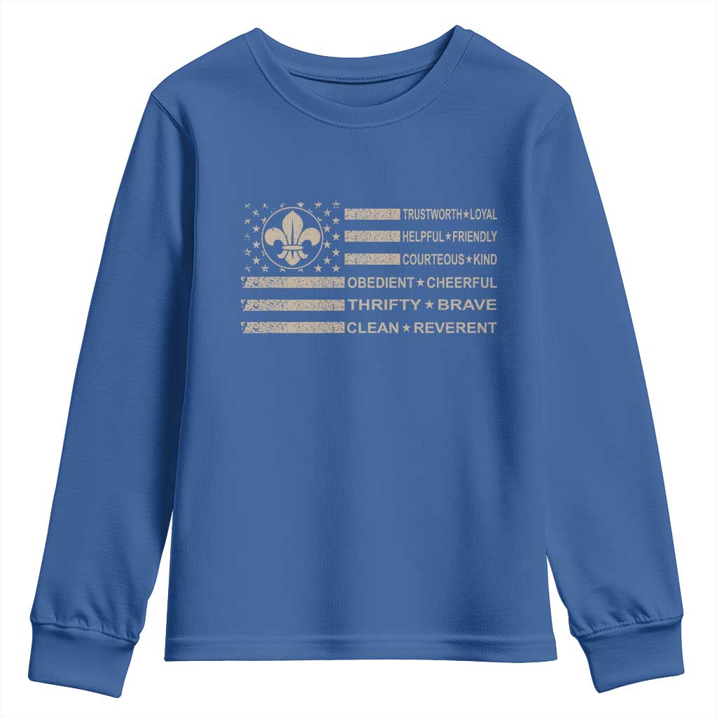 Funny Scout Leader Camping USA American Flag Youth Sweatshirt TS11 Royal Blue Print Your Wear