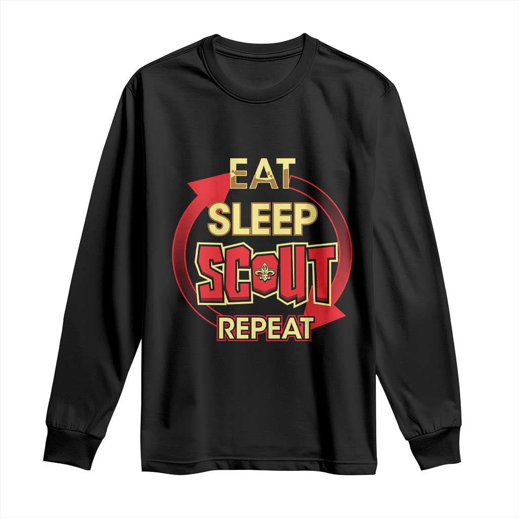 Funny Scout Long Sleeve Shirt Eat Sleep Scout Repeat Scouting Lovers Camping Hiking Outdoors TS02 Black Print Your Wear