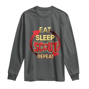 Funny Scout Long Sleeve Shirt Eat Sleep Scout Repeat Scouting Lovers Camping Hiking Outdoors TS02 Dark Heather Print Your Wear