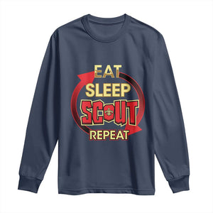 Funny Scout Long Sleeve Shirt Eat Sleep Scout Repeat Scouting Lovers Camping Hiking Outdoors TS02 Navy Print Your Wear