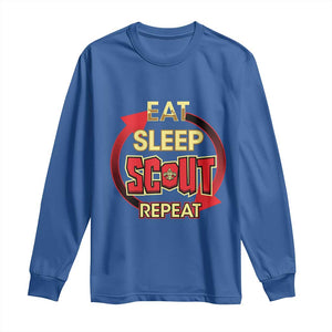 Funny Scout Long Sleeve Shirt Eat Sleep Scout Repeat Scouting Lovers Camping Hiking Outdoors TS02 Royal Blue Print Your Wear