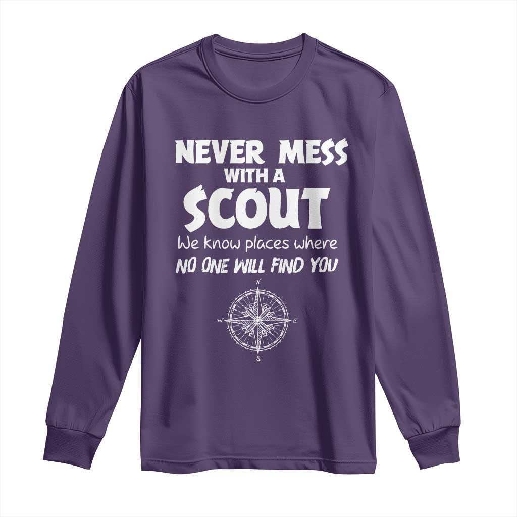 Funny Scout Long Sleeve Shirt Never Mess With A Scout Compass TS02 Purple Print Your Wear