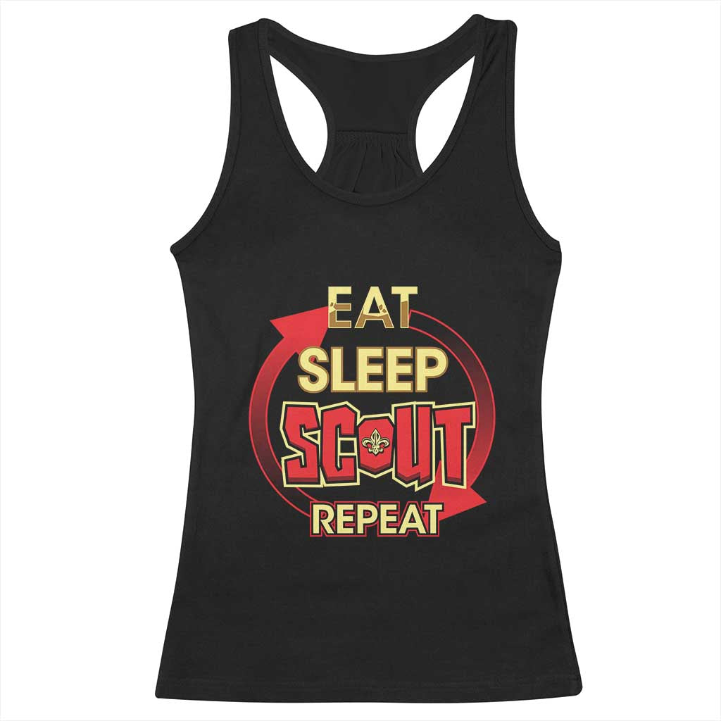 Funny Scout Racerback Tank Top Eat Sleep Scout Repeat Scouting Lovers Camping Hiking Outdoors TS02 Black Print Your Wear