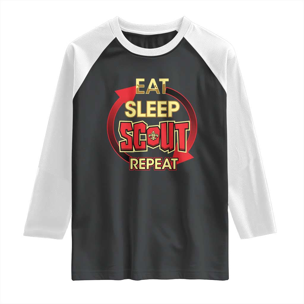 Funny Scout Raglan Shirt Eat Sleep Scout Repeat Scouting Lovers Camping Hiking Outdoors TS02 Black White Print Your Wear