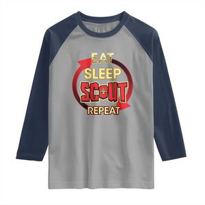 Funny Scout Raglan Shirt Eat Sleep Scout Repeat Scouting Lovers Camping Hiking Outdoors TS02 Sport Gray Navy Print Your Wear
