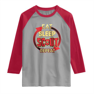 Funny Scout Raglan Shirt Eat Sleep Scout Repeat Scouting Lovers Camping Hiking Outdoors TS02 Sport Gray Red Print Your Wear