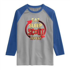 Funny Scout Raglan Shirt Eat Sleep Scout Repeat Scouting Lovers Camping Hiking Outdoors TS02 Sport Gray Royal Print Your Wear