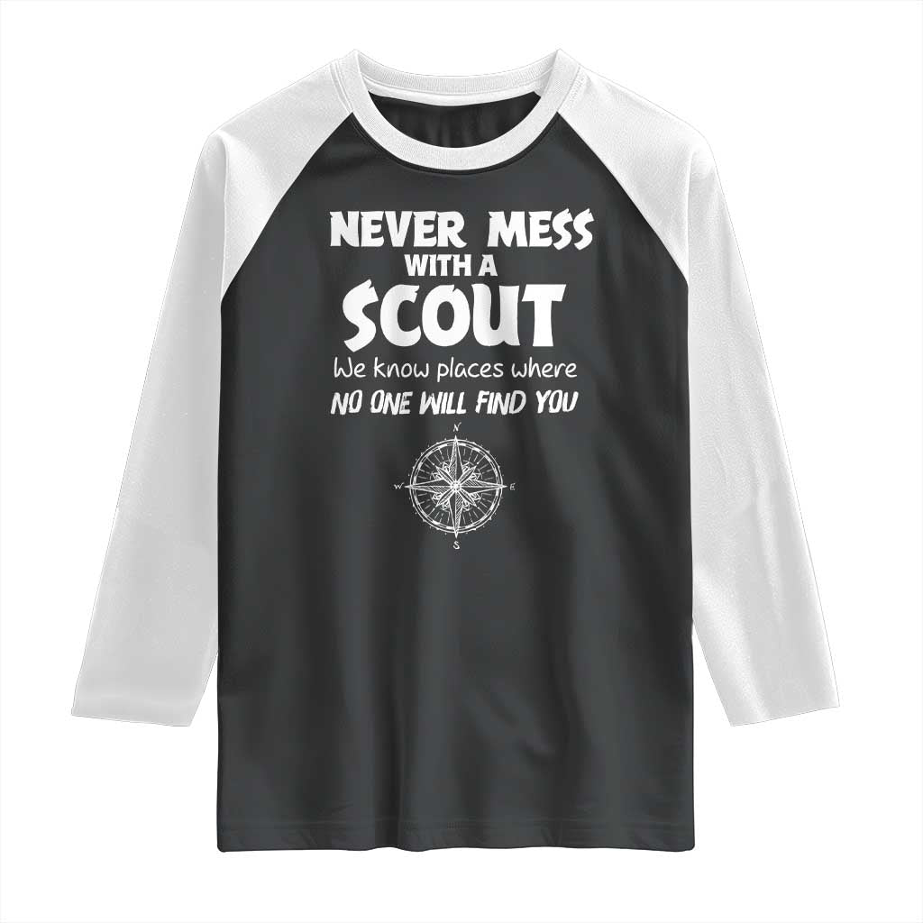 Funny Scout Raglan Shirt Never Mess With A Scout Compass TS02 Black White Print Your Wear