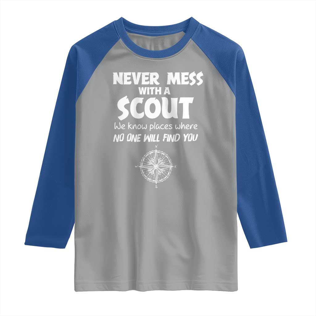 Funny Scout Raglan Shirt Never Mess With A Scout Compass TS02 Sport Gray Royal Print Your Wear
