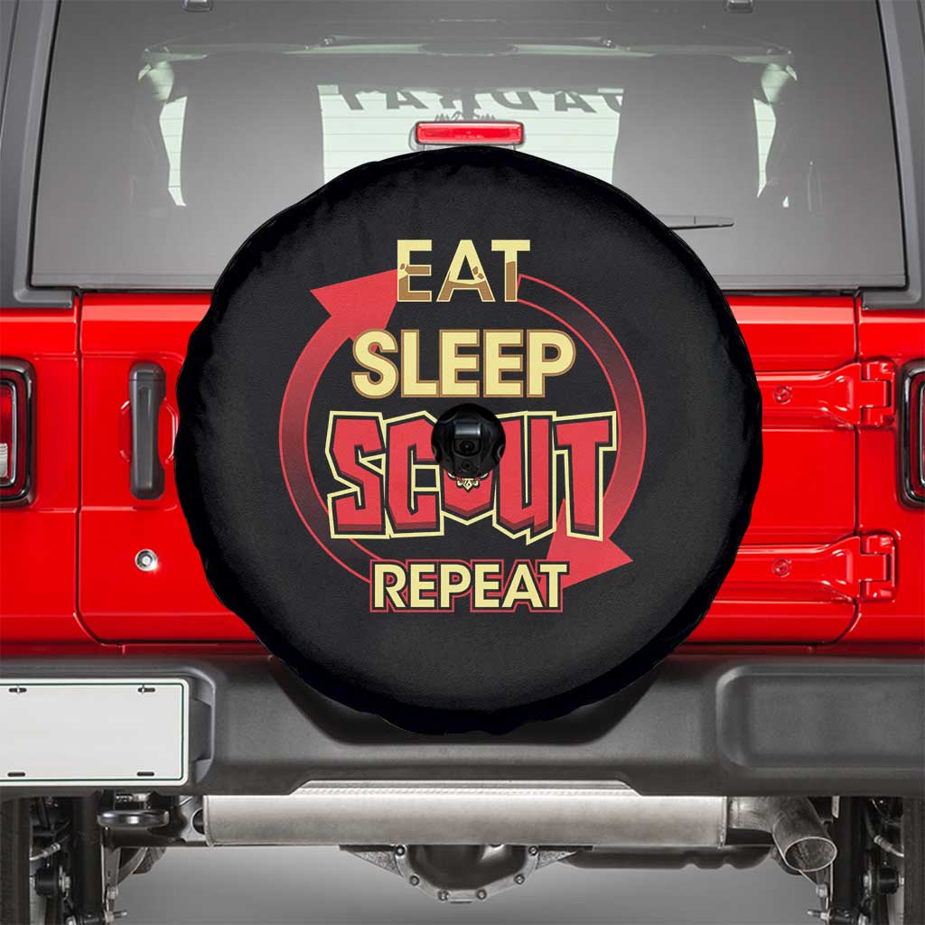 Funny Scout Spare Tire Cover Eat Sleep Scout Repeat Scouting Lovers Camping Hiking Outdoors TS02 Black Print Your Wear