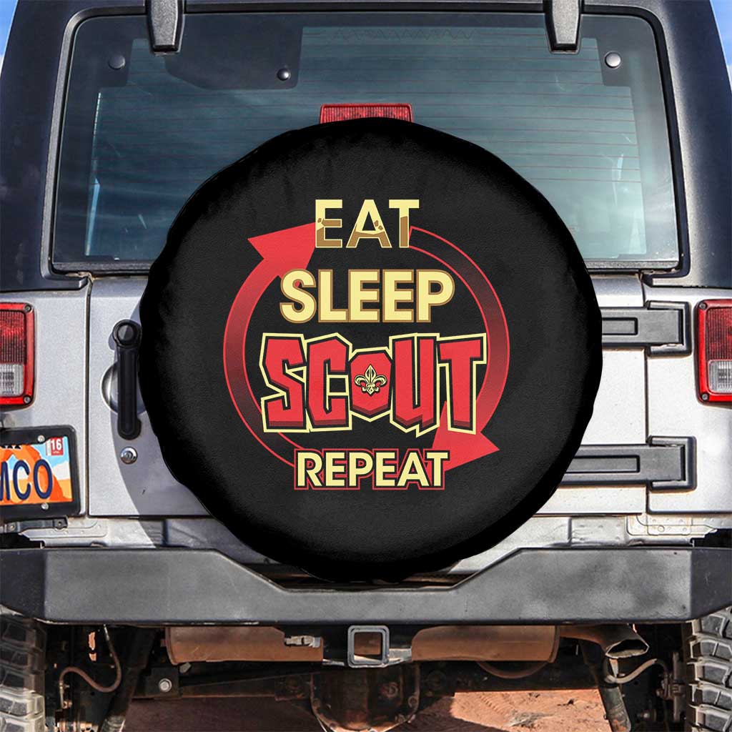 Funny Scout Spare Tire Cover Eat Sleep Scout Repeat Scouting Lovers Camping Hiking Outdoors TS02 No hole Black Print Your Wear