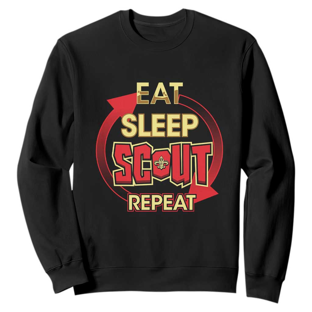 Funny Scout Sweatshirt Eat Sleep Scout Repeat Scouting Lovers Camping Hiking Outdoors TS02 Black Print Your Wear