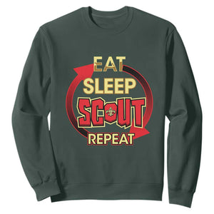 Funny Scout Sweatshirt Eat Sleep Scout Repeat Scouting Lovers Camping Hiking Outdoors TS02 Dark Forest Green Print Your Wear