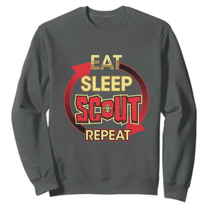 Funny Scout Sweatshirt Eat Sleep Scout Repeat Scouting Lovers Camping Hiking Outdoors TS02 Dark Heather Print Your Wear