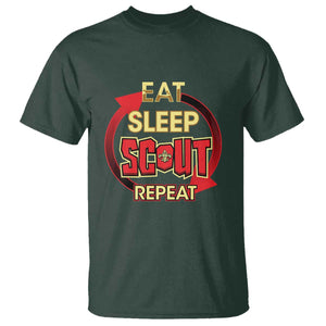 Funny Scout T Shirt Eat Sleep Scout Repeat Scouting Lovers Camping Hiking Outdoors TS02 Dark Forest Green Print Your Wear