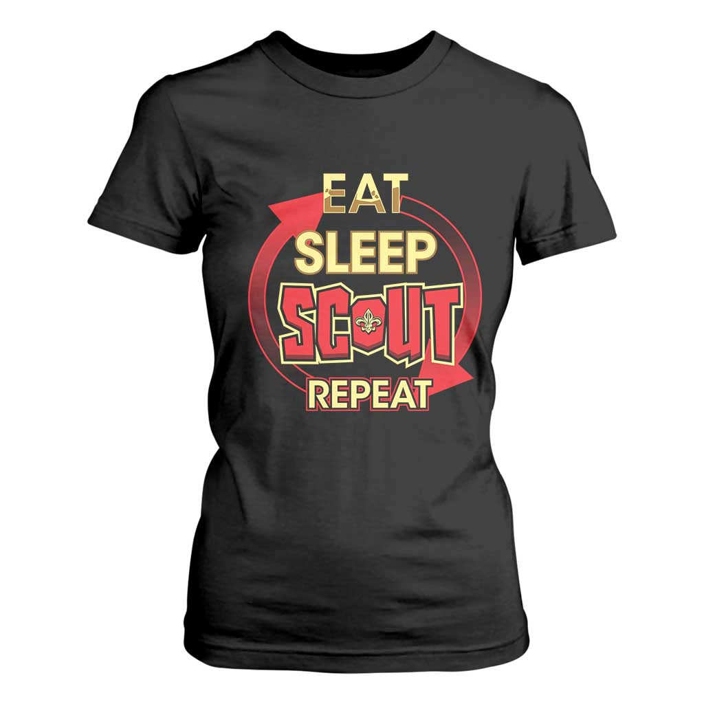 Funny Scout T Shirt For Women Eat Sleep Scout Repeat Scouting Lovers Camping Hiking Outdoors TS02 Black Print Your Wear