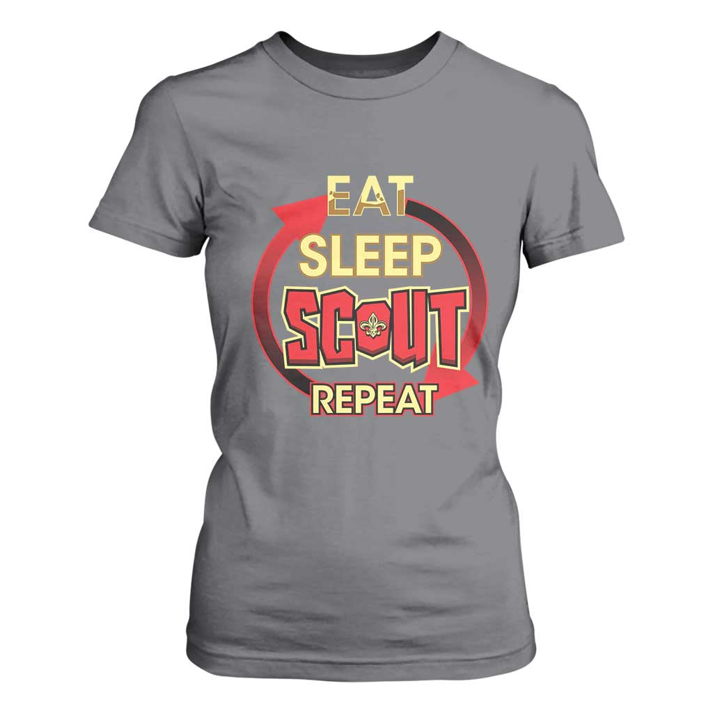 Funny Scout T Shirt For Women Eat Sleep Scout Repeat Scouting Lovers Camping Hiking Outdoors TS02 Charcoal Print Your Wear