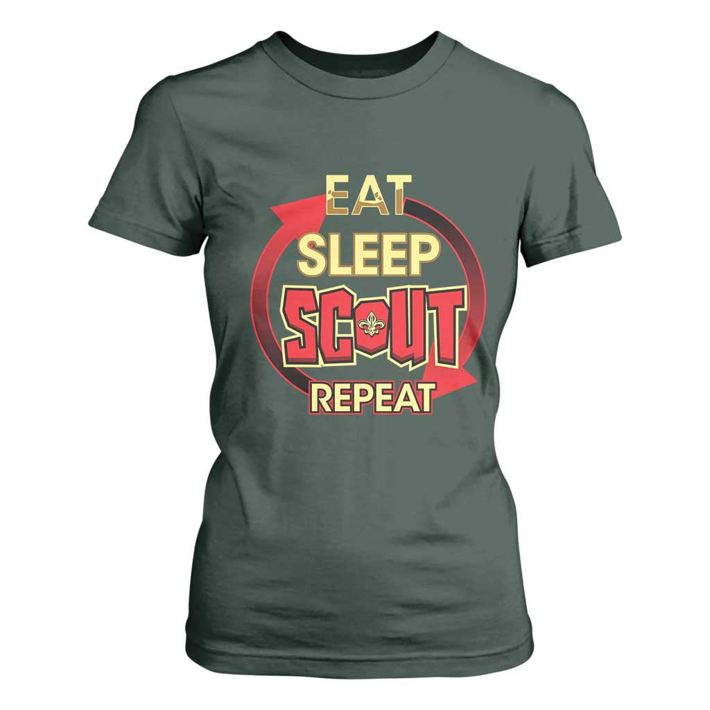 Funny Scout T Shirt For Women Eat Sleep Scout Repeat Scouting Lovers Camping Hiking Outdoors TS02 Dark Forest Green Print Your Wear