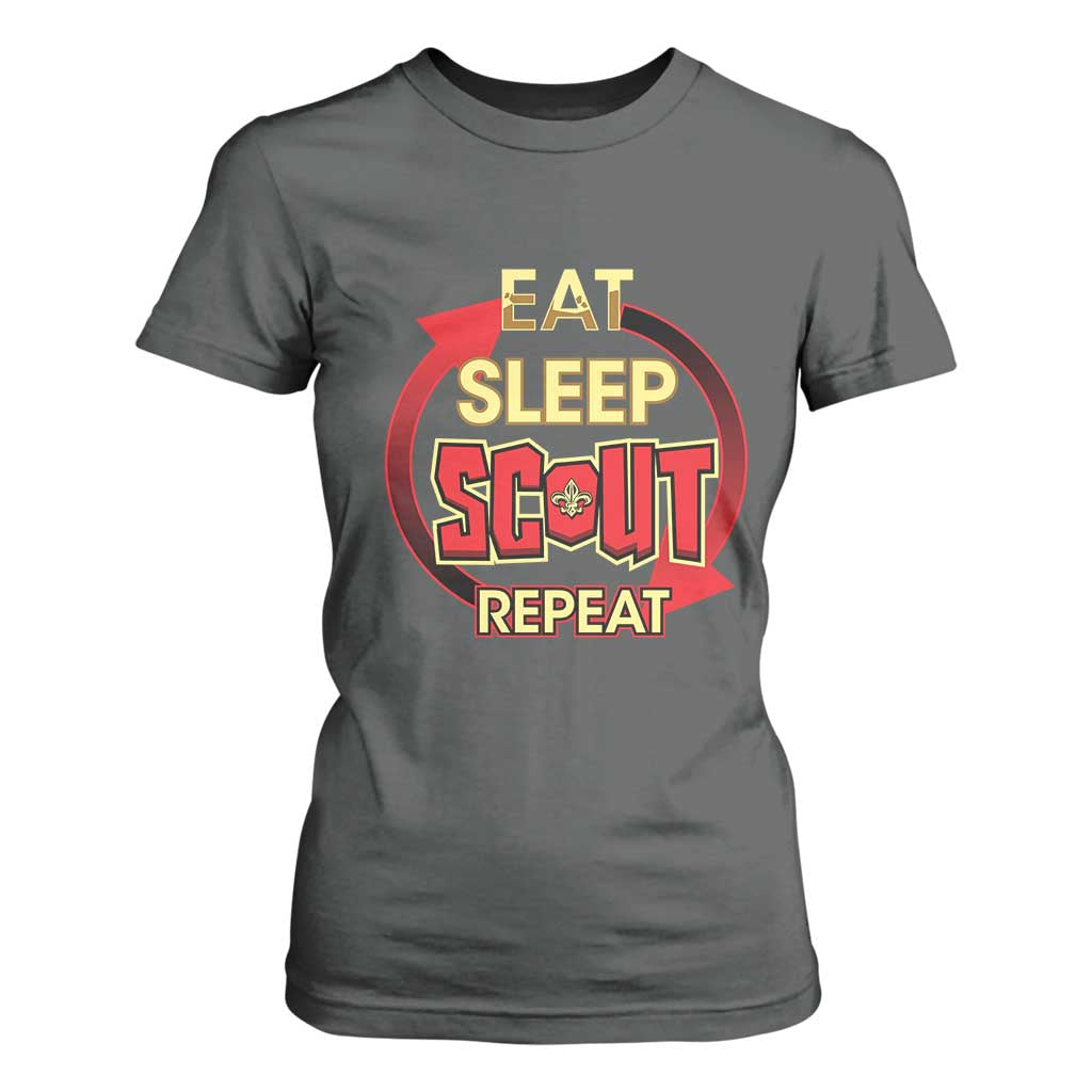Funny Scout T Shirt For Women Eat Sleep Scout Repeat Scouting Lovers Camping Hiking Outdoors TS02 Dark Heather Print Your Wear